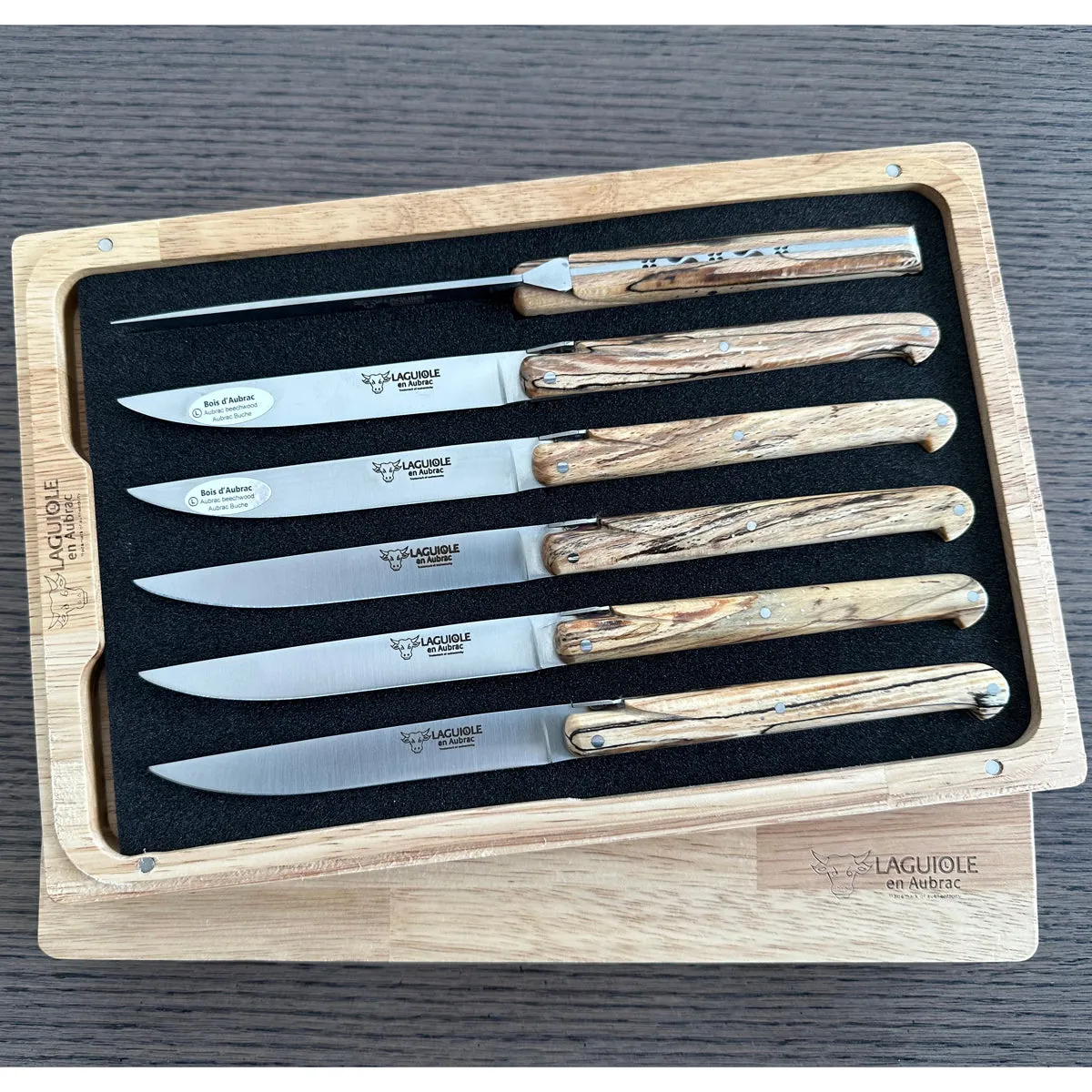 Laguiole en Aubrac Handcrafted 6-Piece Steak Knife Set with Ancestral Aubrac Wood Handles