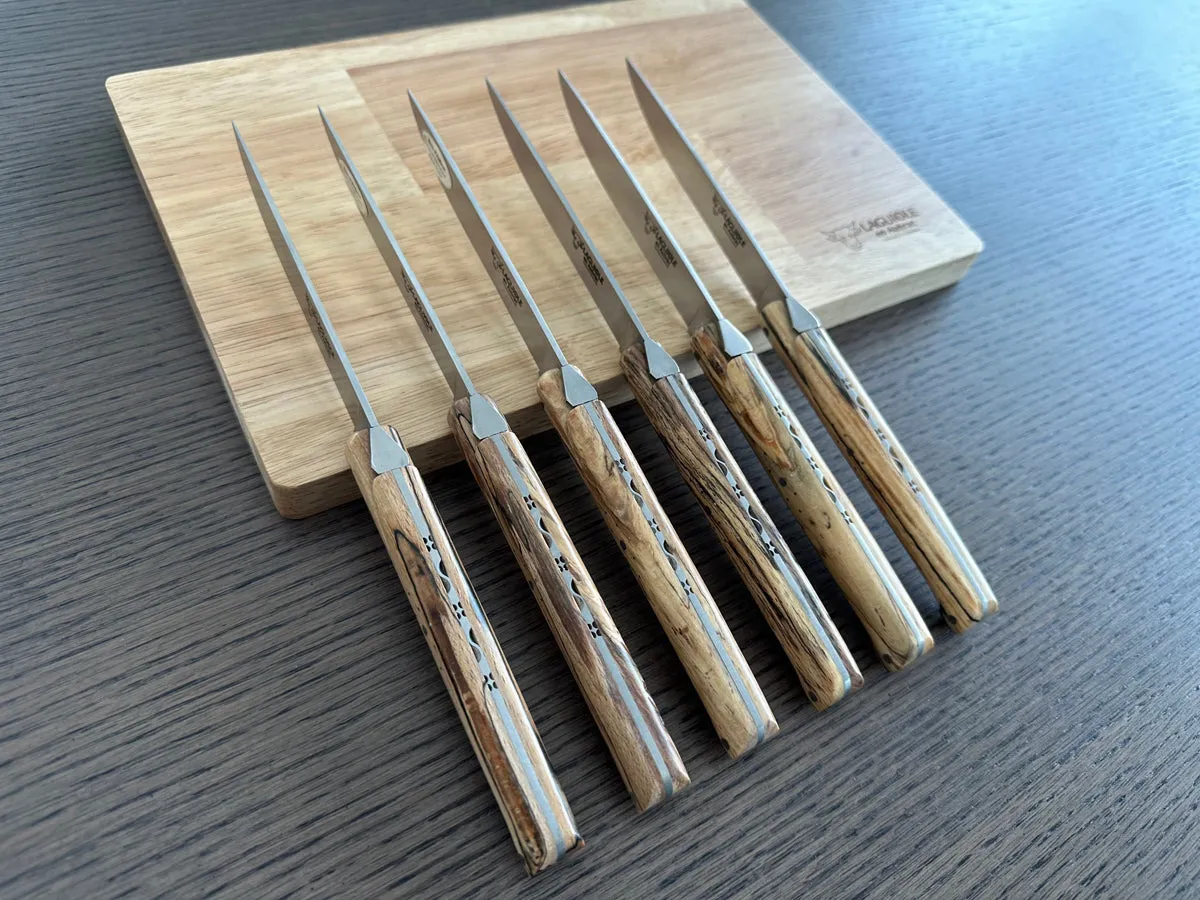 Laguiole en Aubrac Handcrafted 6-Piece Steak Knife Set with Ancestral Aubrac Wood Handles