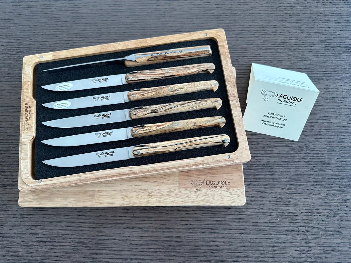 Laguiole en Aubrac Handcrafted 6-Piece Steak Knife Set with Ancestral Aubrac Wood Handles