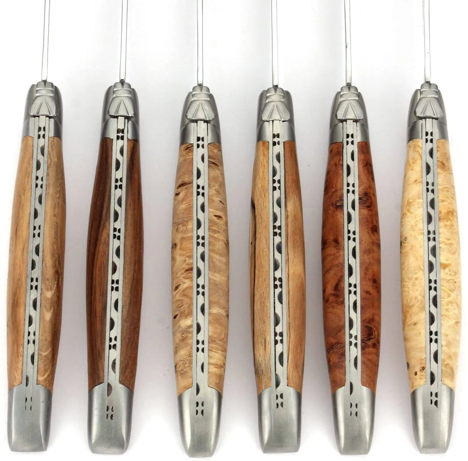 Laguiole en Aubrac Handcrafted 6-Piece Steak Knife Set with Mixed European Wood Handles