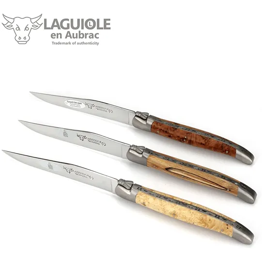 Laguiole en Aubrac Handcrafted 6-Piece Steak Knife Set with Mixed European Wood Handles