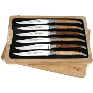 Laguiole en Aubrac Handcrafted 6-Piece Steak Knife Set with Mixed European Wood Handles