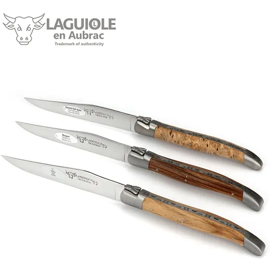 Laguiole en Aubrac Handcrafted 6-Piece Steak Knife Set with Mixed European Wood Handles