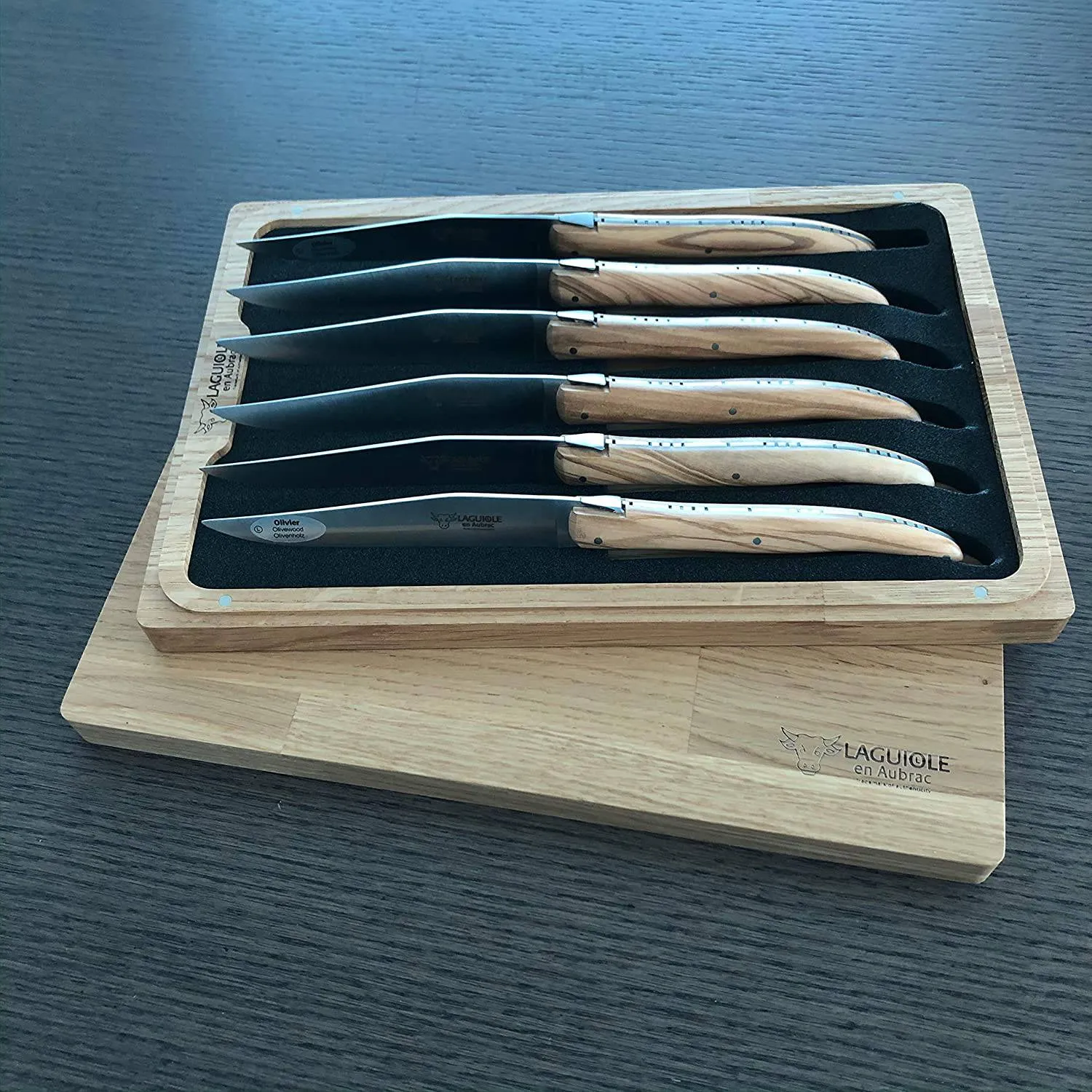 Laguiole en Aubrac Handcrafted 6-Piece Steak Knife Set with Olivewood Handles