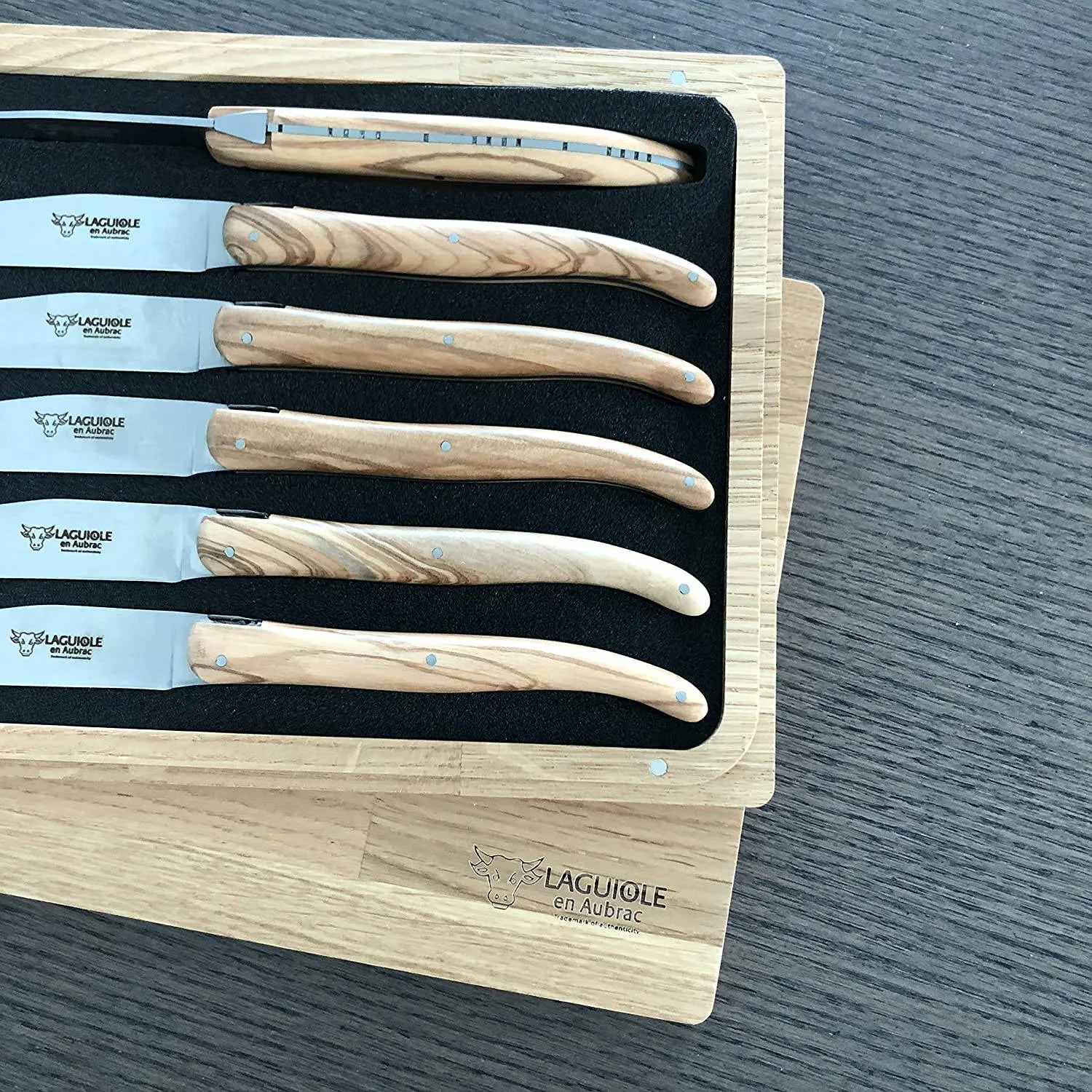 Laguiole en Aubrac Handcrafted 6-Piece Steak Knife Set with Olivewood Handles