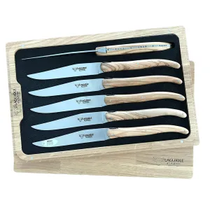 Laguiole en Aubrac Handcrafted 6-Piece Steak Knife Set with Olivewood Handles