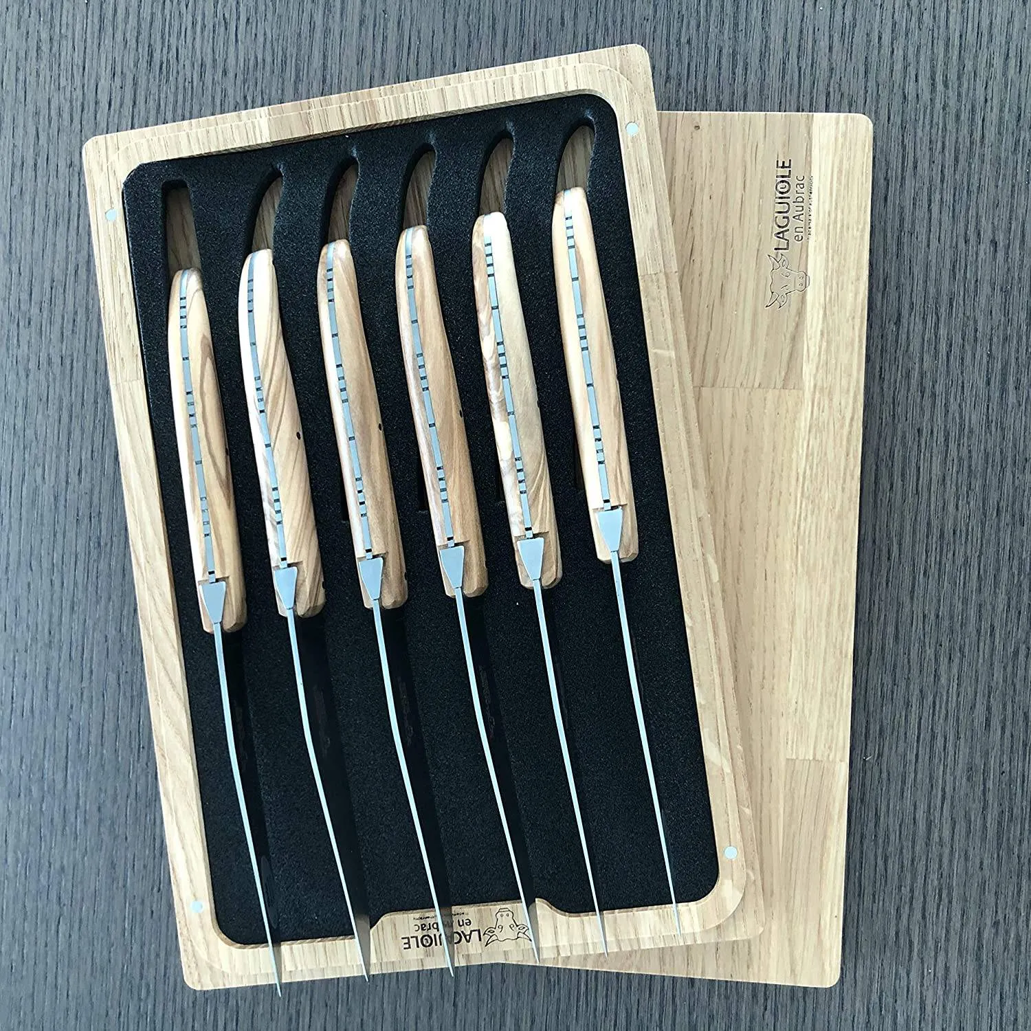 Laguiole en Aubrac Handcrafted 6-Piece Steak Knife Set with Olivewood Handles