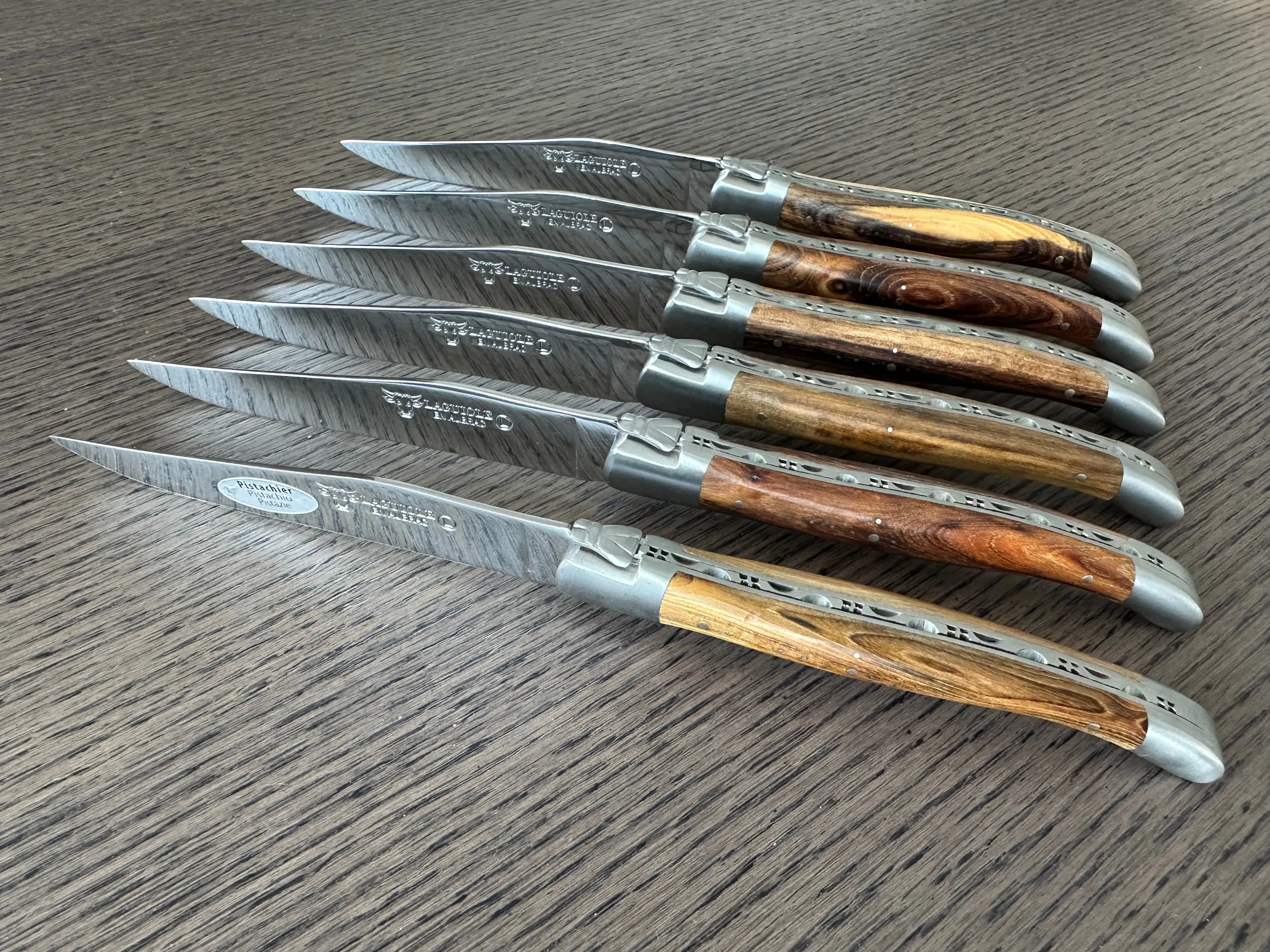 Laguiole en Aubrac Handcrafted 6-Piece Steak Knife Set with Pistachio Wood Handles