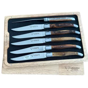 Laguiole en Aubrac Handcrafted 6-Piece Steak Knife Set with Pistachio Wood Handles