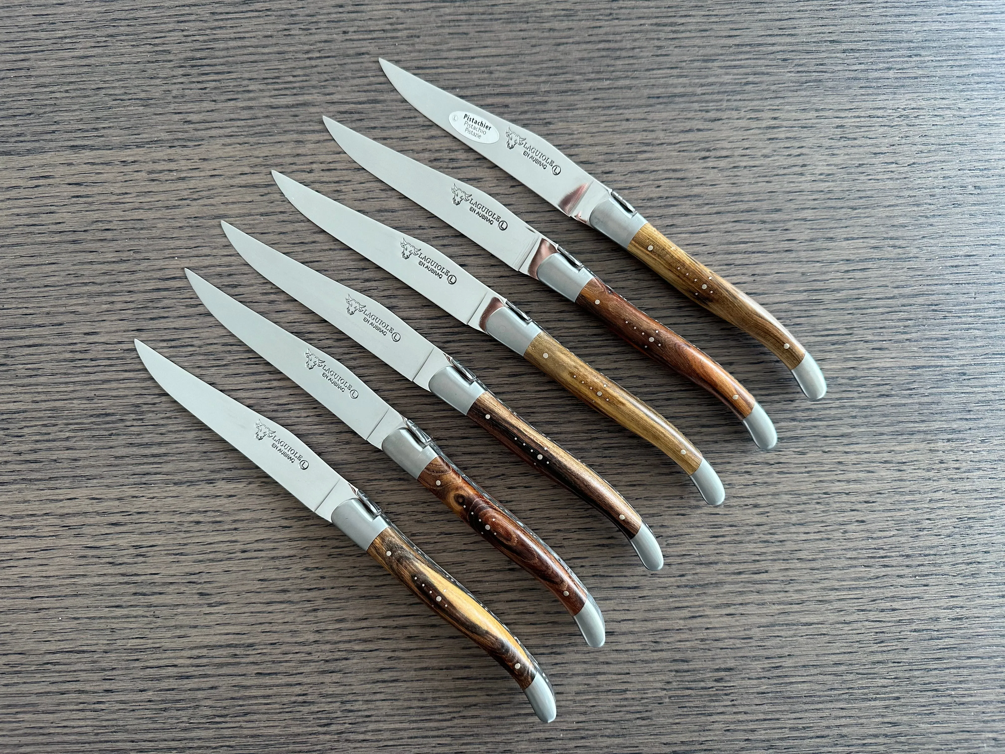 Laguiole en Aubrac Handcrafted 6-Piece Steak Knife Set with Pistachio Wood Handles