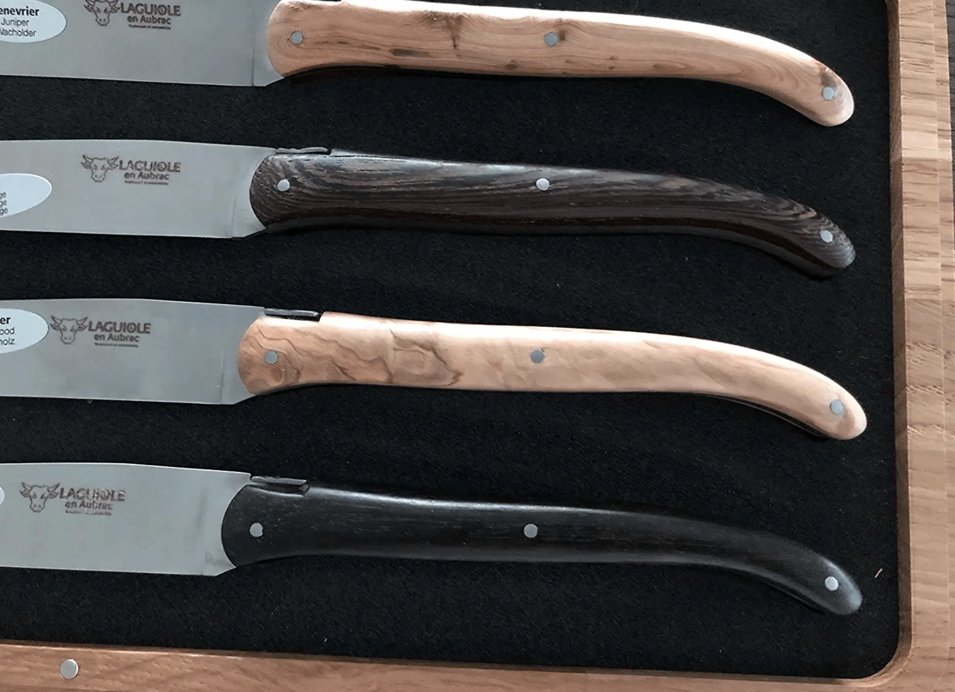 Laguiole en Aubrac Steak House Handcrafted 4-Piece Steak Knife Set with Mixed Woods Handles