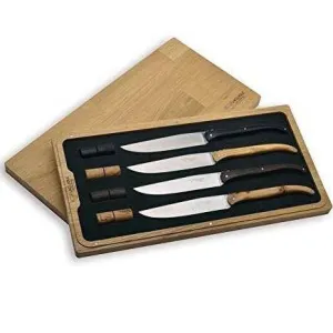 Laguiole en Aubrac Steak House Handcrafted 4-Piece Steak Knife Set with Mixed Woods Handles