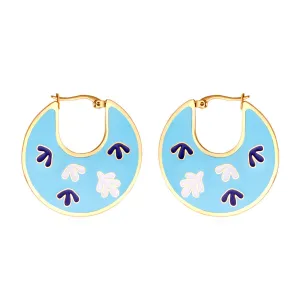 Lake Blue Enamel & 18K Gold-Plated Leaf Hoop Earrings