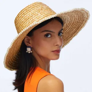 Lele Sadoughi Natural Pearl Edge Straw Hat