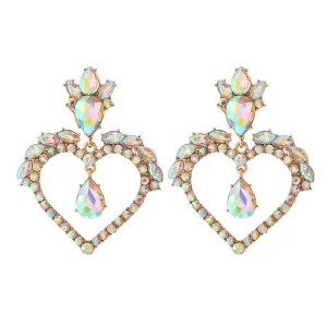 Light Colored Crystal & Cubic Zirconia Heart Drop Earrings