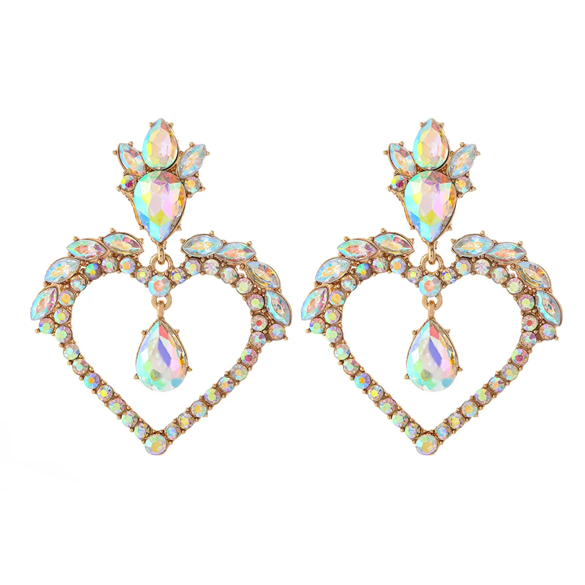 Light Colored Crystal & Cubic Zirconia Heart Drop Earrings