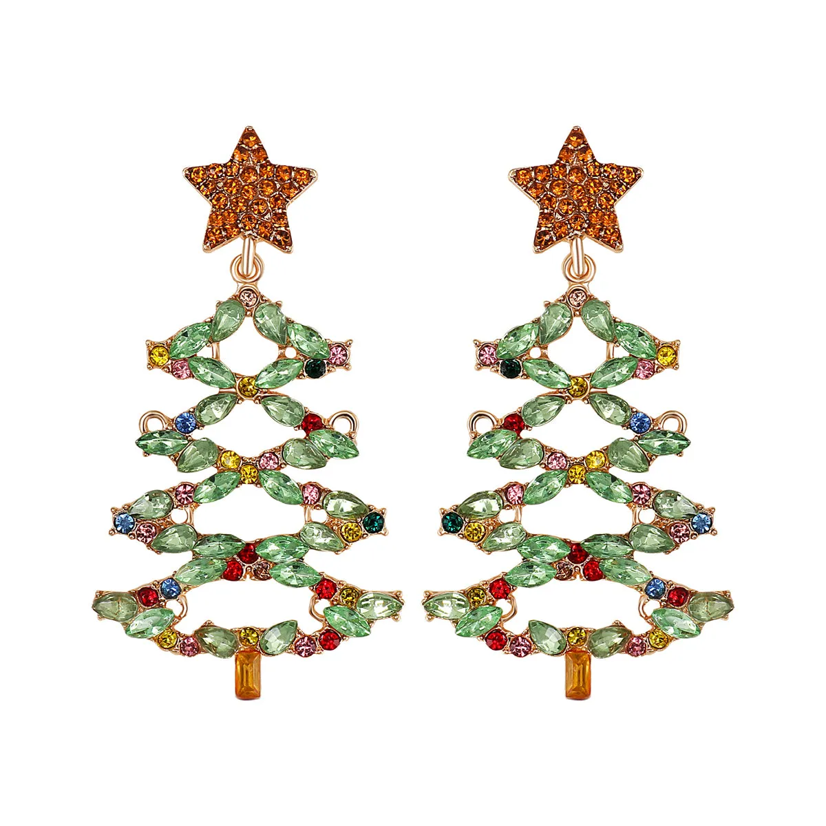 Light Green Crystal & Cubic Zirconia Star Christmas Tree Drop Earrings