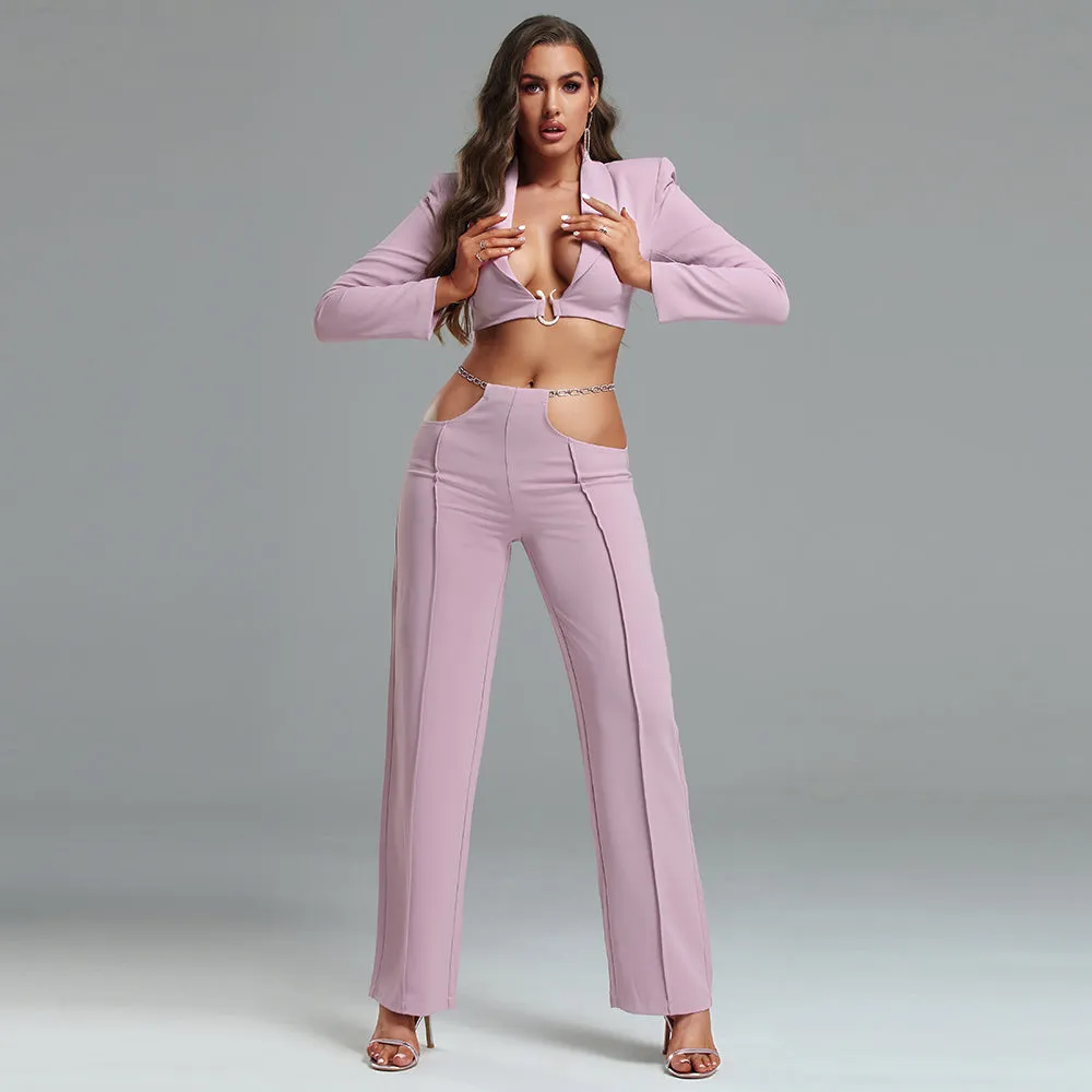 Long Sleeve Drill Chain Exposed Waist Set
