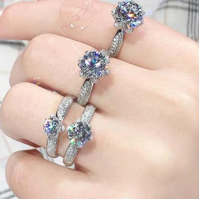Lotus Flower Round Moissanite Engagement Ring in 18k White Gold