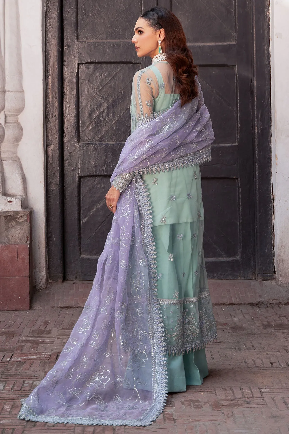 Luxury Mint Green Embroidered Pakistani Wedding Dress Kameez Trousers