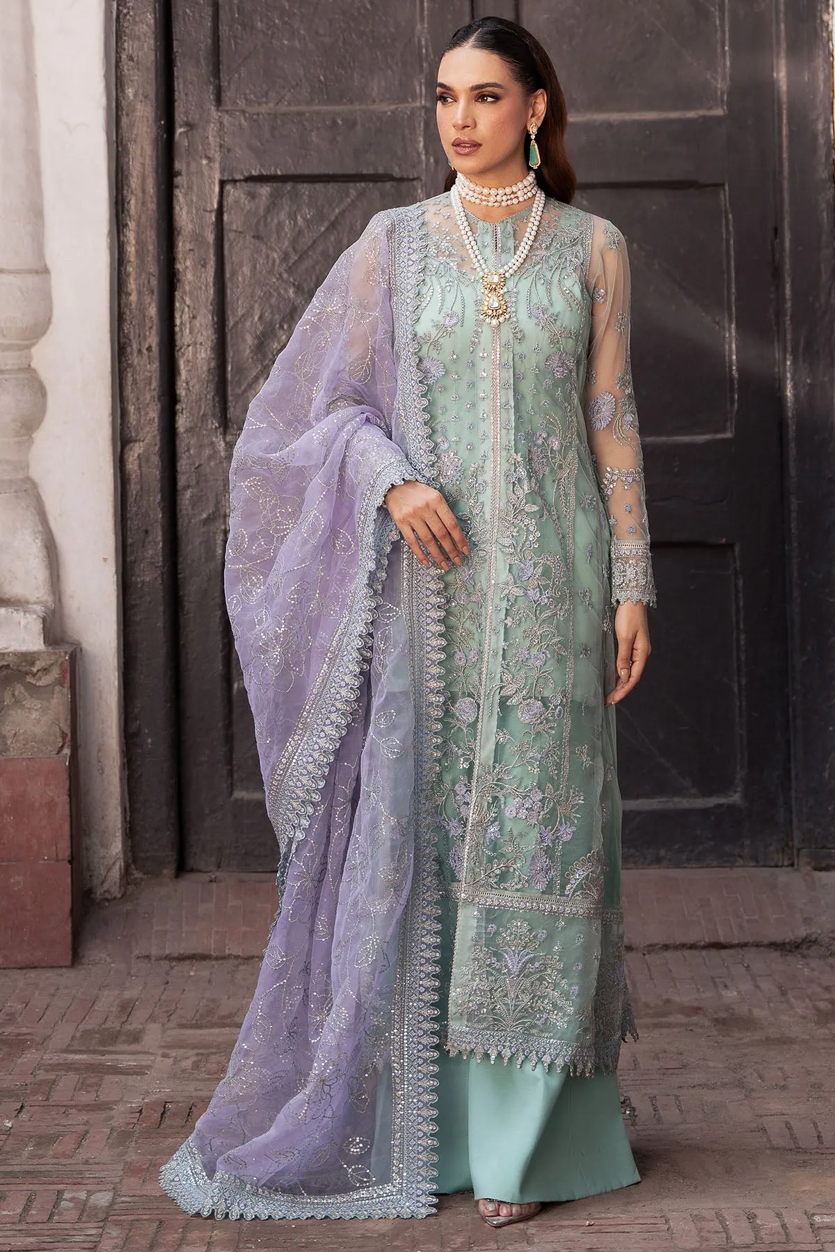 Luxury Mint Green Embroidered Pakistani Wedding Dress Kameez Trousers