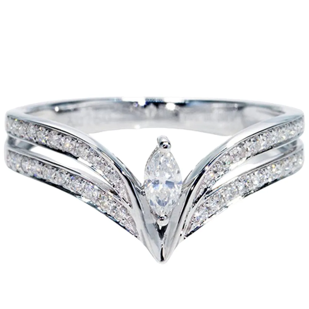 Marquise Cut Diamond Contoured V-Shape Ring