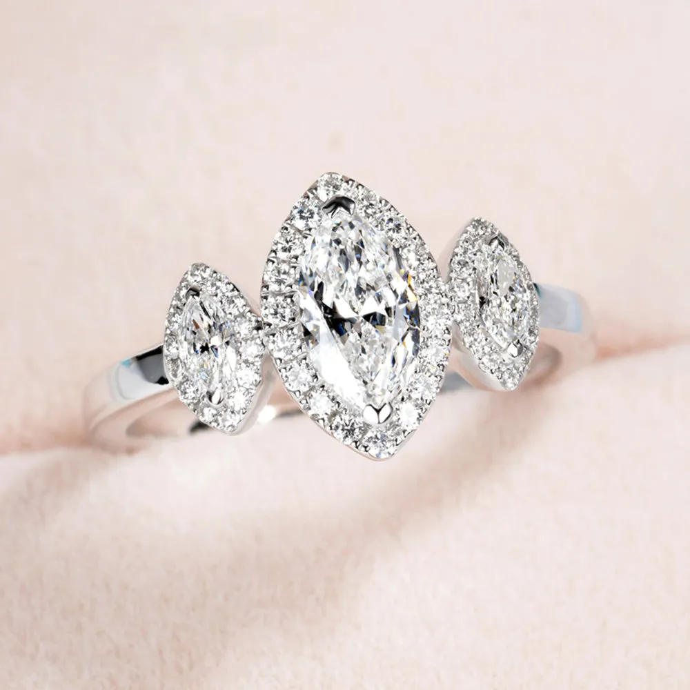 Marquise Cut GIA Diamond 3-Stone Engagement Ring