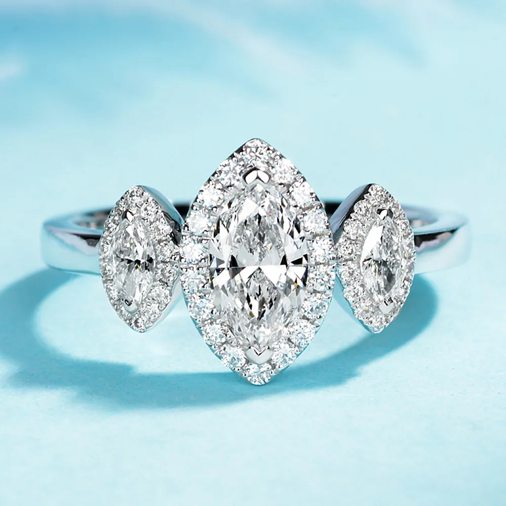 Marquise Cut GIA Diamond 3-Stone Engagement Ring