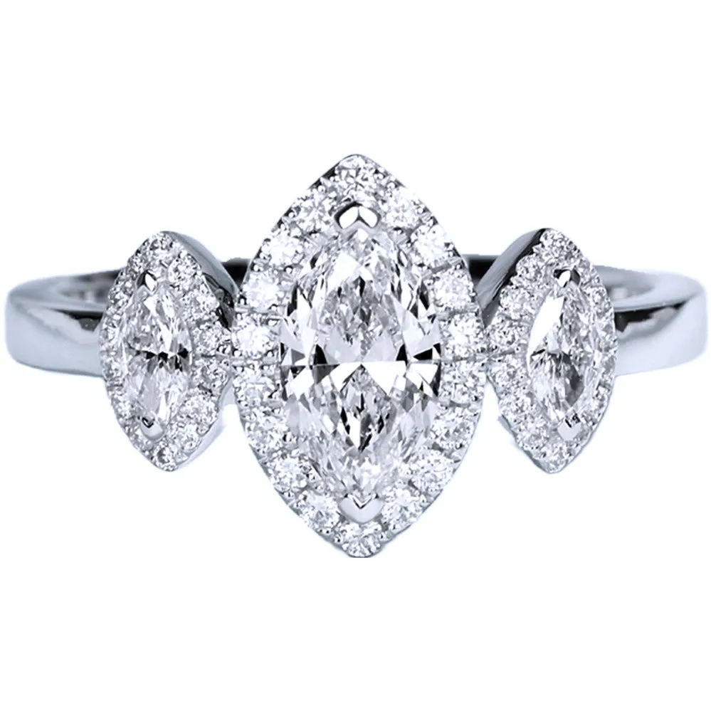 Marquise Cut GIA Diamond 3-Stone Engagement Ring