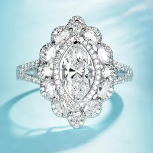 Marquise Cut GIA Diamond Flower Halo Engagement Ring