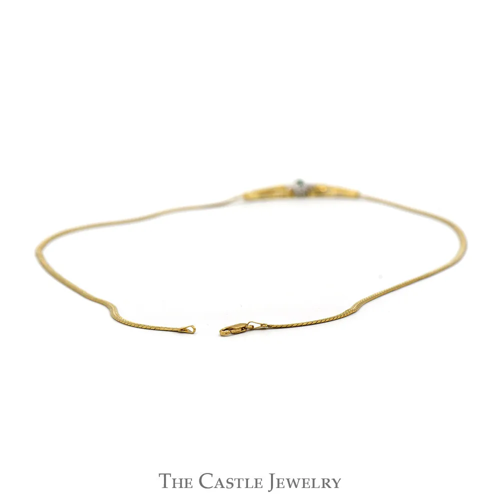 Marquise Shaped Chatham Emerald with Diamond Accents on Flat Link Necklace in 14k Yellow Gold