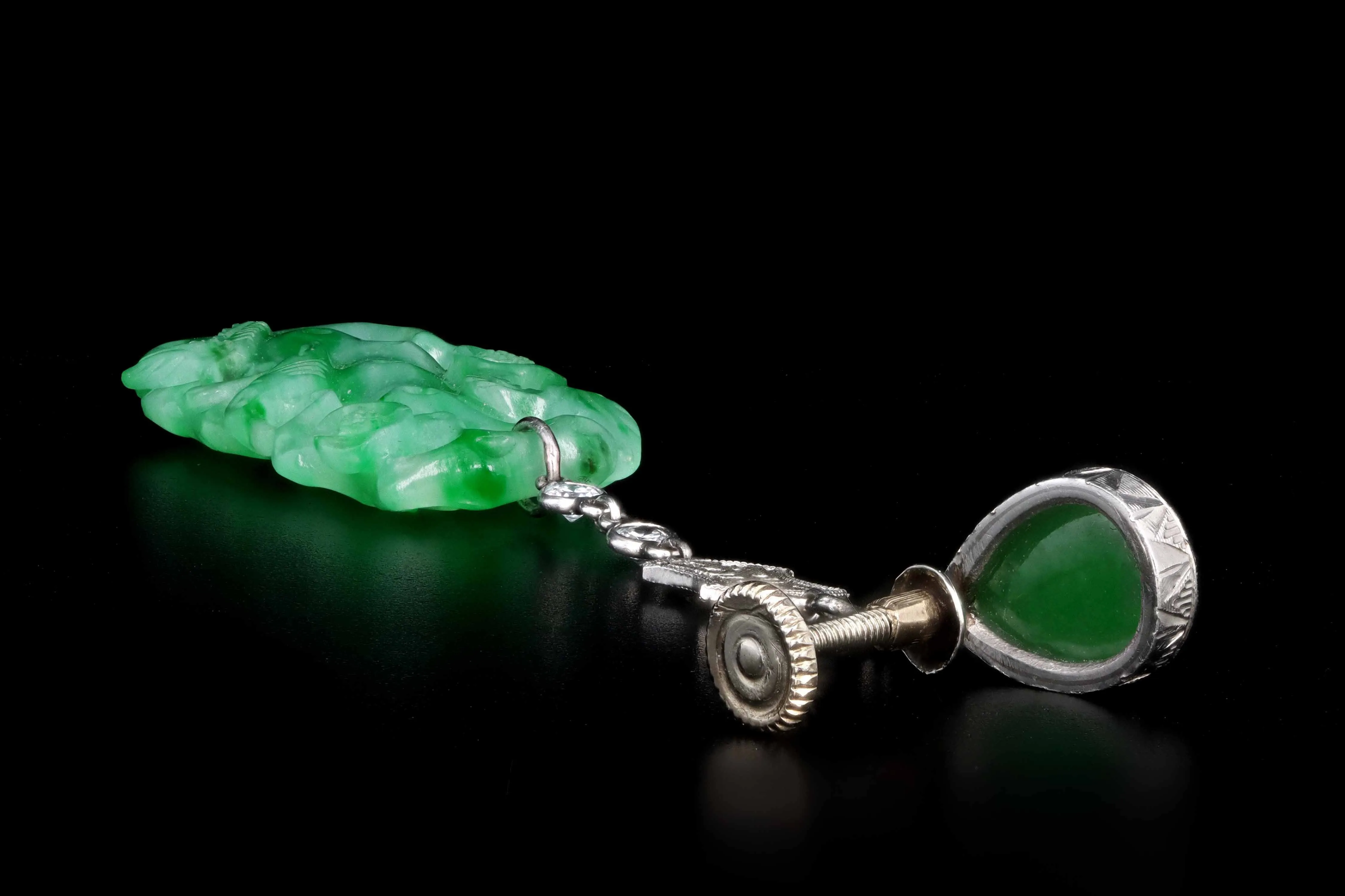 Marsh & Co. Art Deco Platinum Jadeite And Diamond Earrings