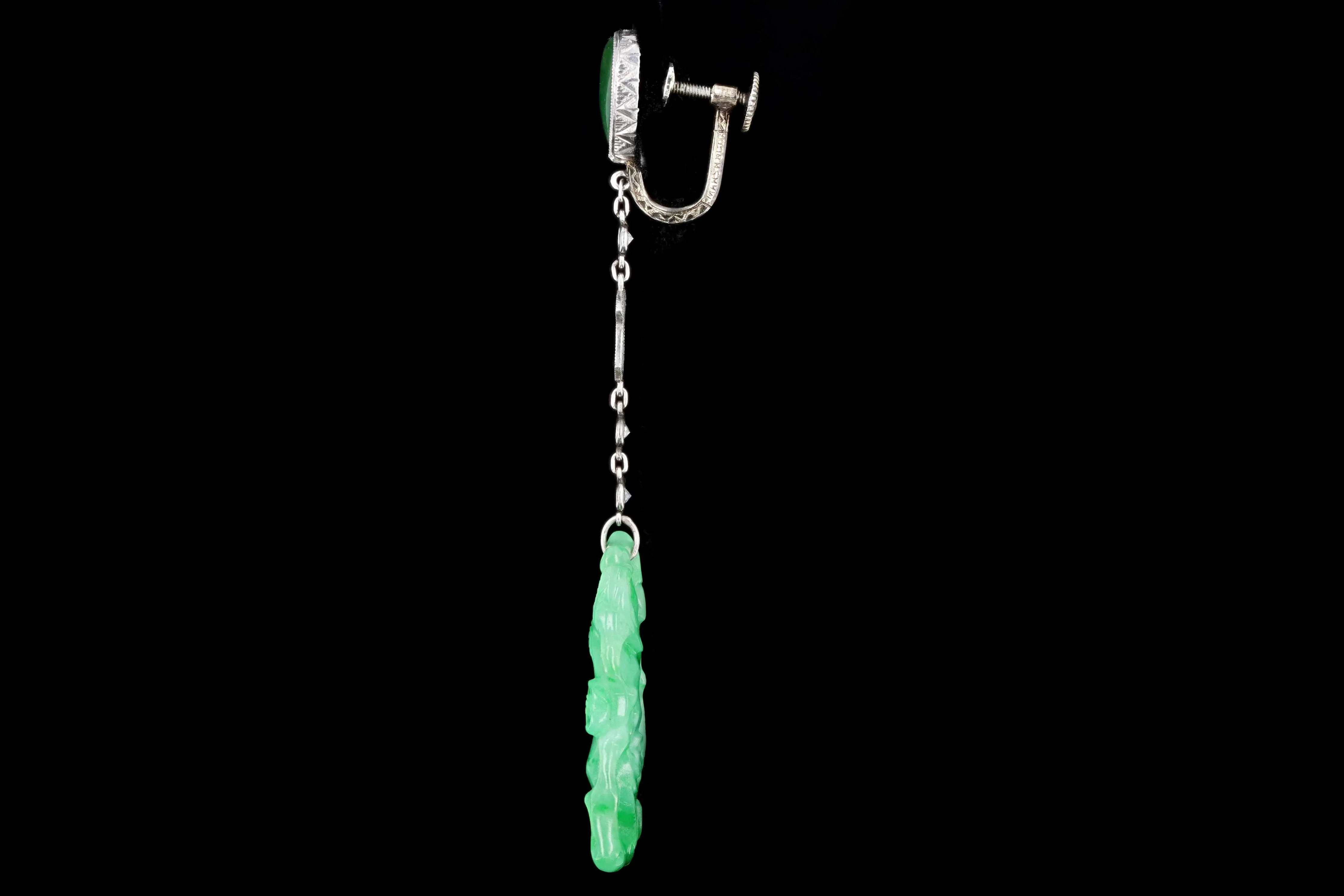 Marsh & Co. Art Deco Platinum Jadeite And Diamond Earrings