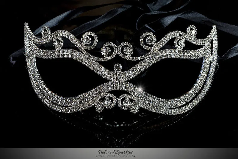 Mayda Romantic Swirls Silver Masquerade Mask | Crystal