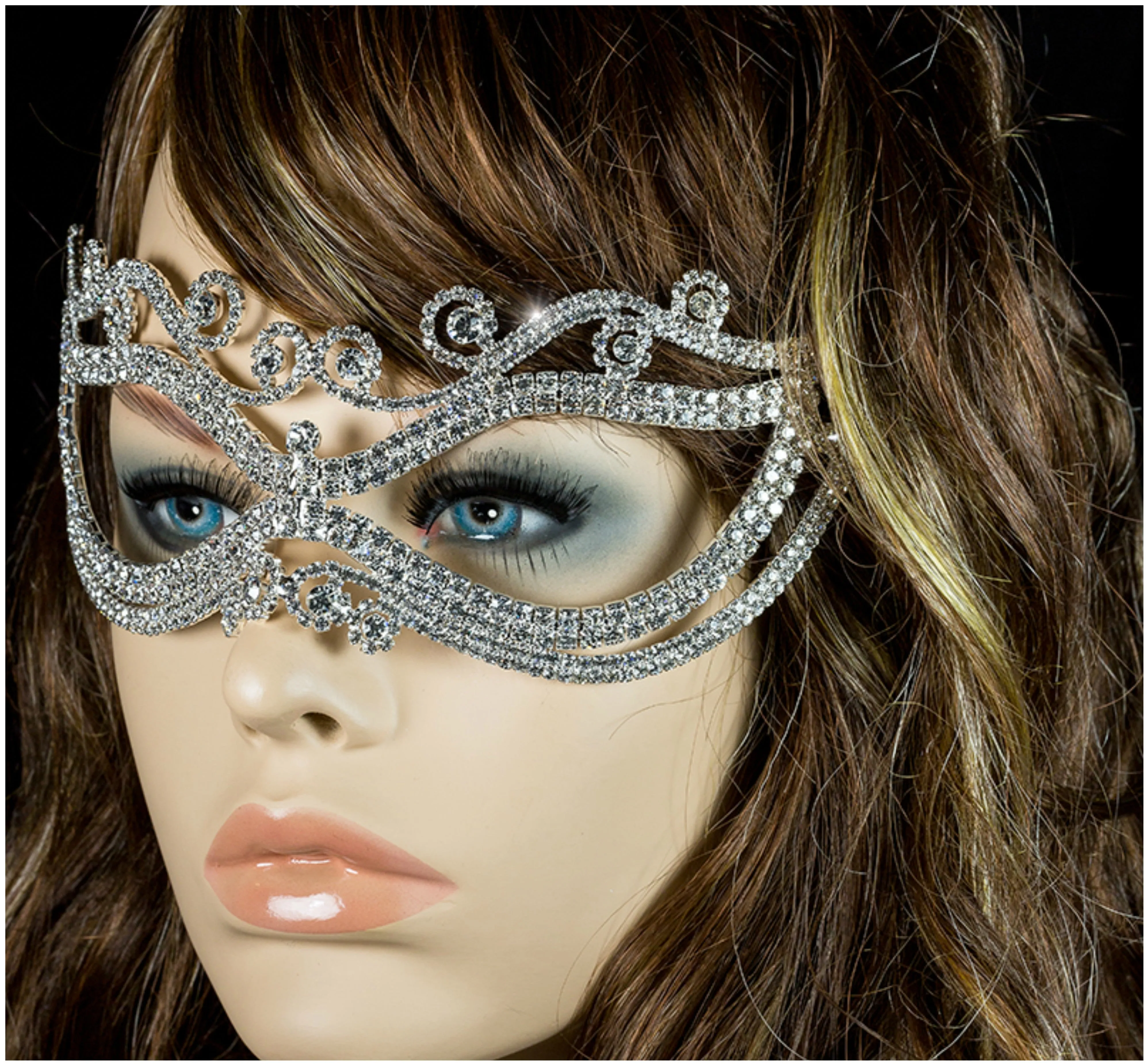 Mayda Romantic Swirls Silver Masquerade Mask | Crystal