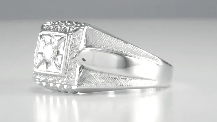 Men's Tiered Art Deco Diamond Ring in 14 Karat White Gold