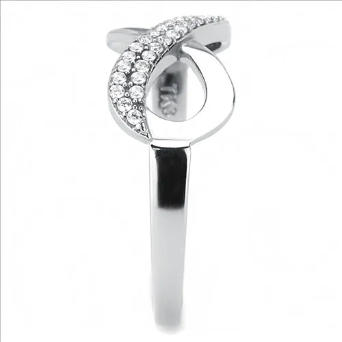 MT450 - High polished (no plating) Stainless Steel Ring in Clear Crystals Steel Infinity Ring with Pave Crystals - April Birthday
