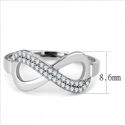 MT450 - High polished (no plating) Stainless Steel Ring in Clear Crystals Steel Infinity Ring with Pave Crystals - April Birthday