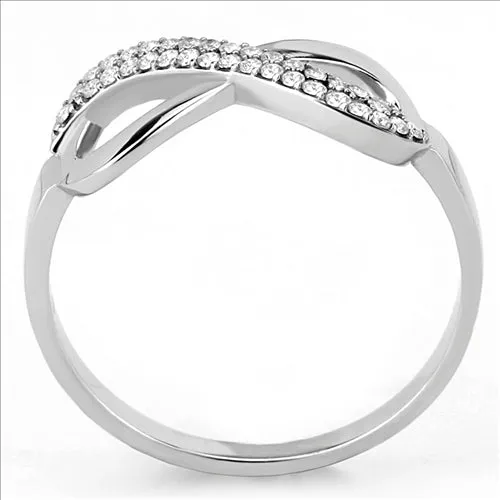 MT450 - High polished (no plating) Stainless Steel Ring in Clear Crystals Steel Infinity Ring with Pave Crystals - April Birthday