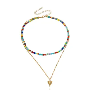 Multicolor Acrylic & 18K Gold-Plated Heart Beaded Pendant Layered Necklace