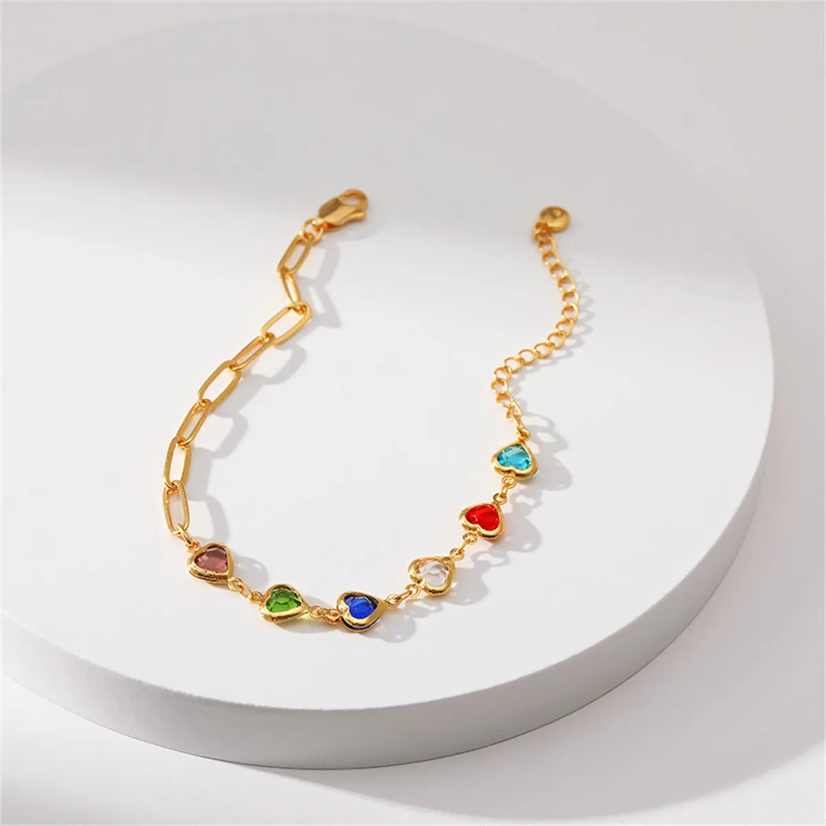 Multicolor Crystal & 18K Gold-Plated Heart Charm Bracelet