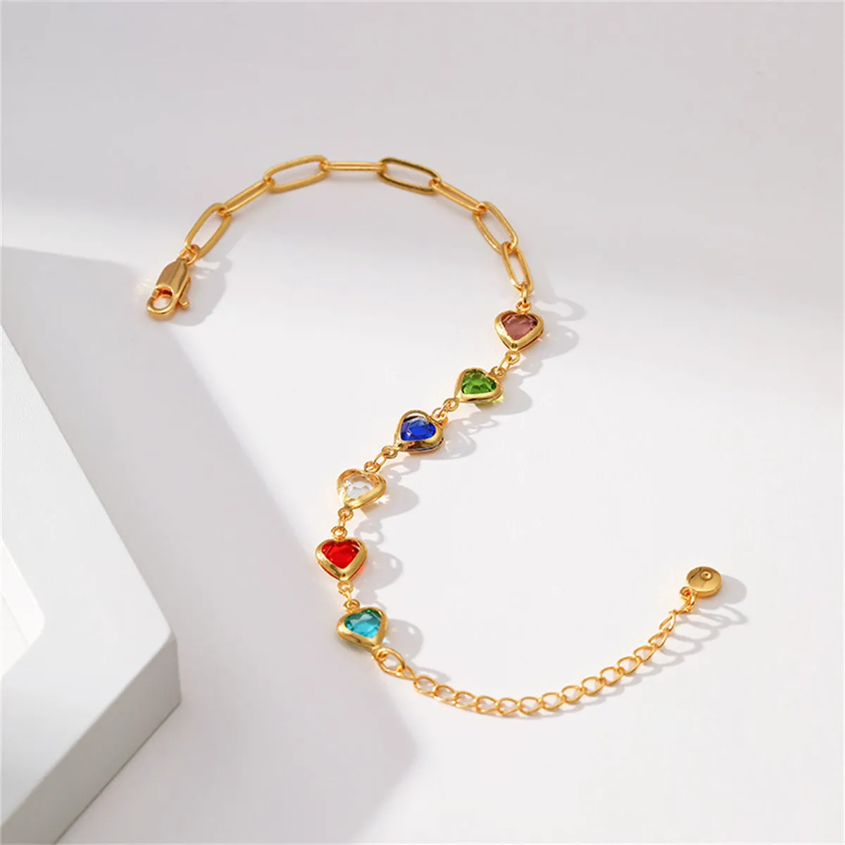 Multicolor Crystal & 18K Gold-Plated Heart Charm Bracelet