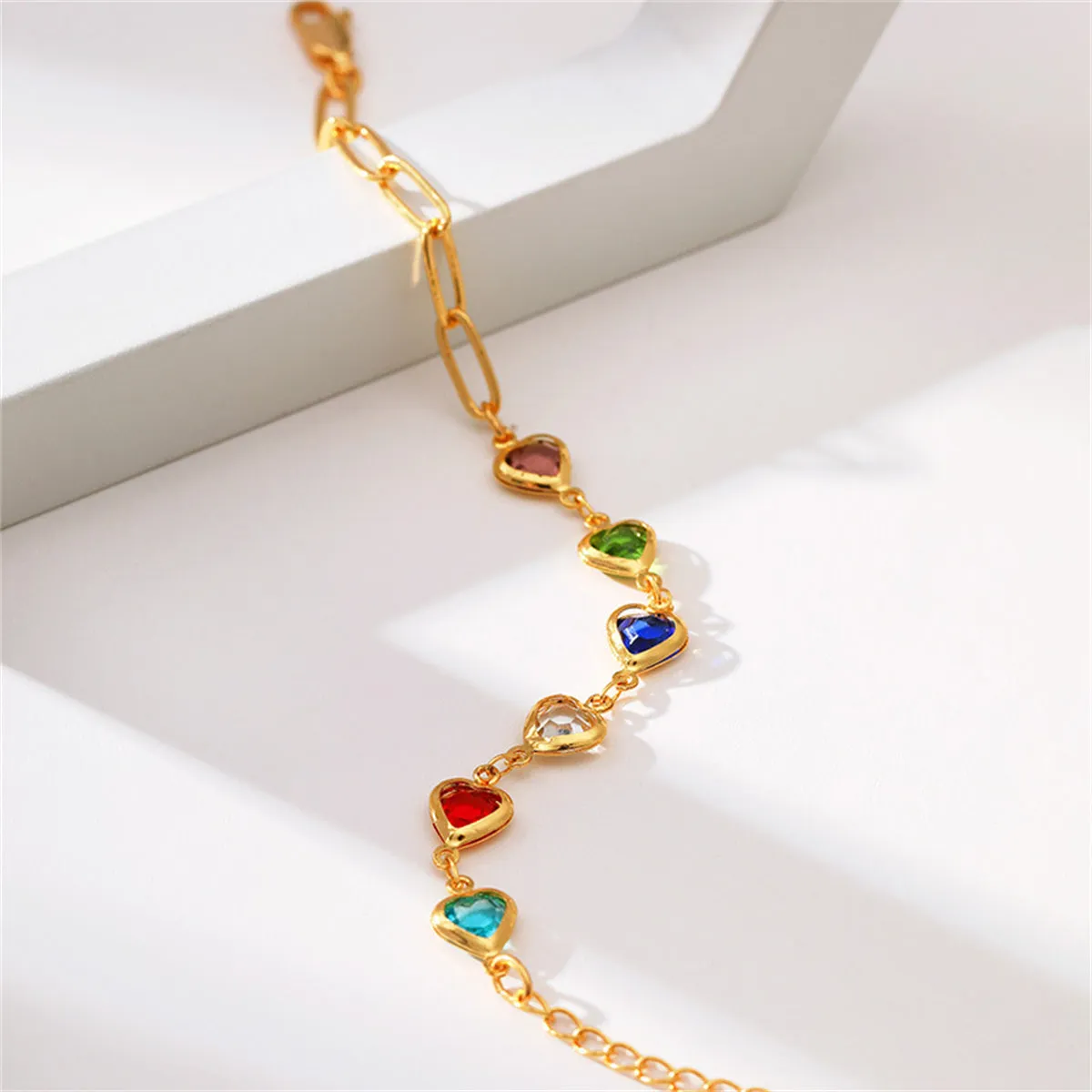 Multicolor Crystal & 18K Gold-Plated Heart Charm Bracelet