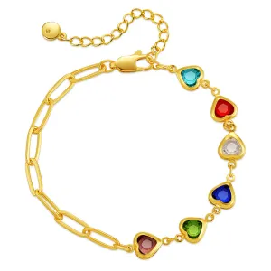 Multicolor Crystal & 18K Gold-Plated Heart Charm Bracelet