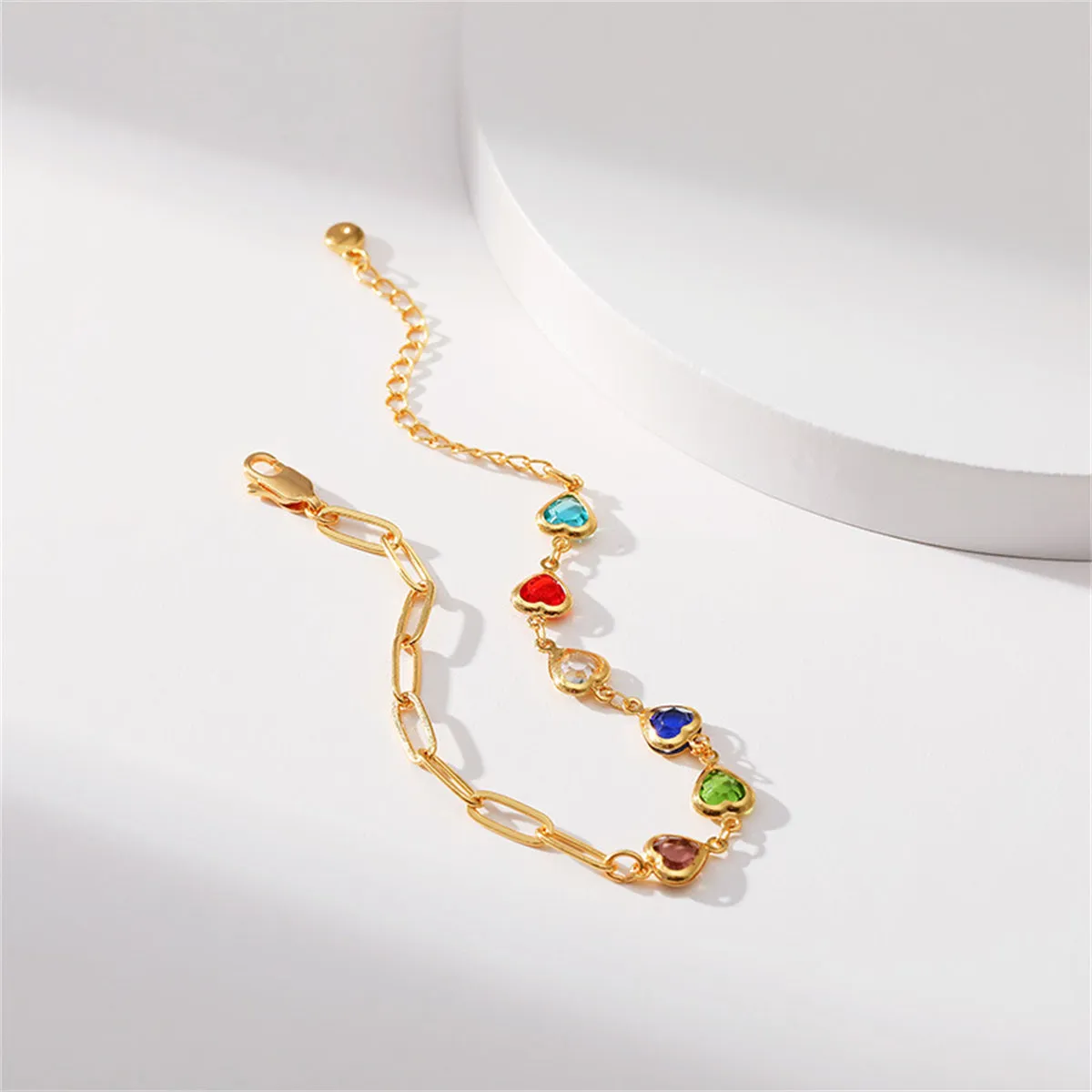 Multicolor Crystal & 18K Gold-Plated Heart Charm Bracelet