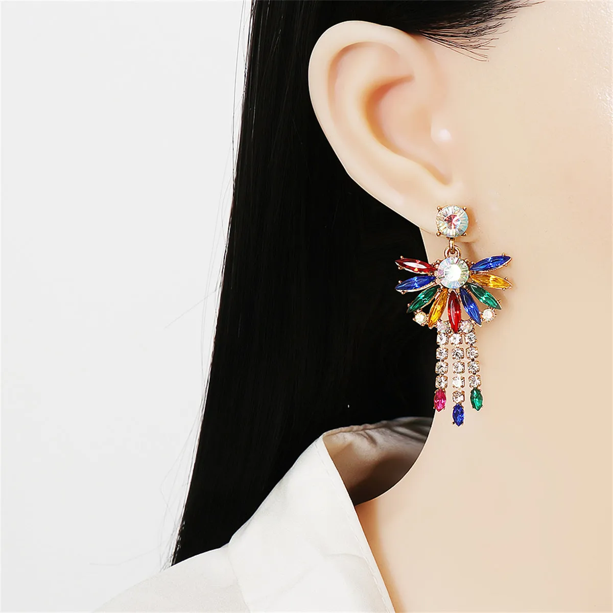 Multicolor Crystal & Cubic Zirconia Botany Tassel Drop Earrings