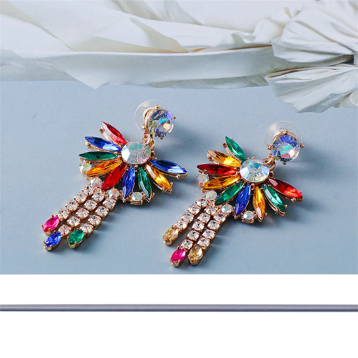 Multicolor Crystal & Cubic Zirconia Botany Tassel Drop Earrings