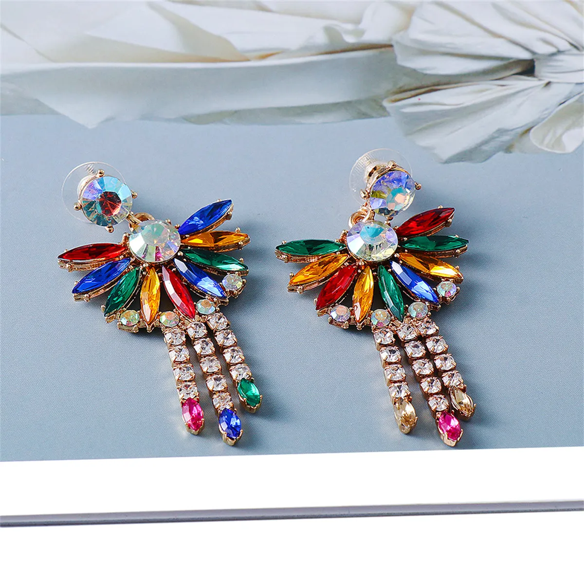Multicolor Crystal & Cubic Zirconia Botany Tassel Drop Earrings