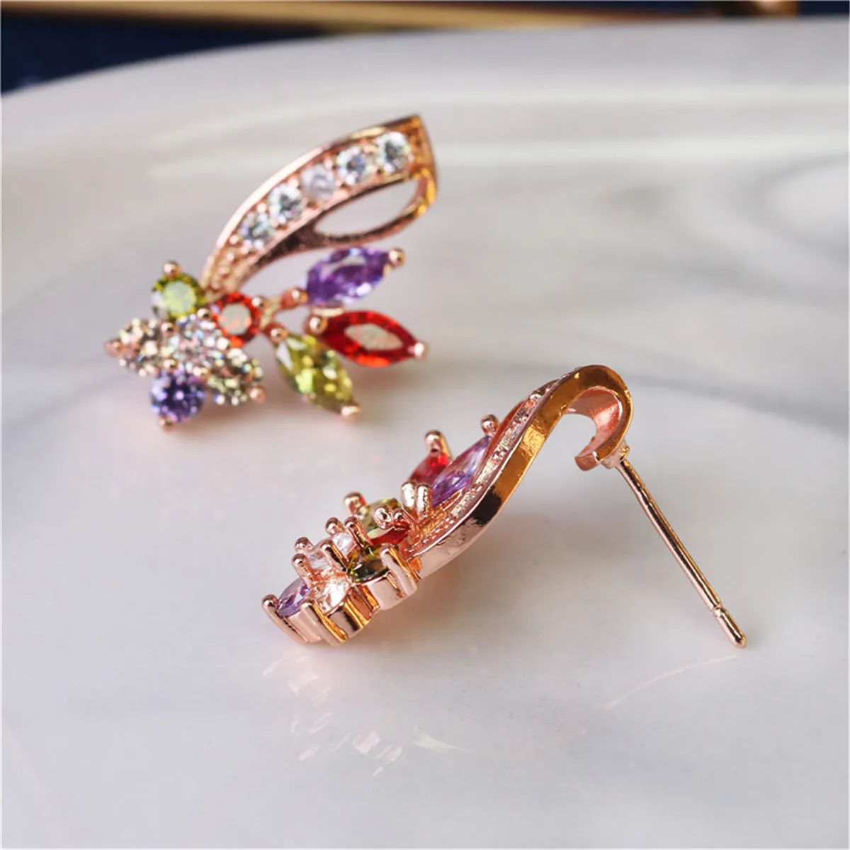 Multicolor Crystal & Cubic Zirconia Clustered Flower Stud Earrings