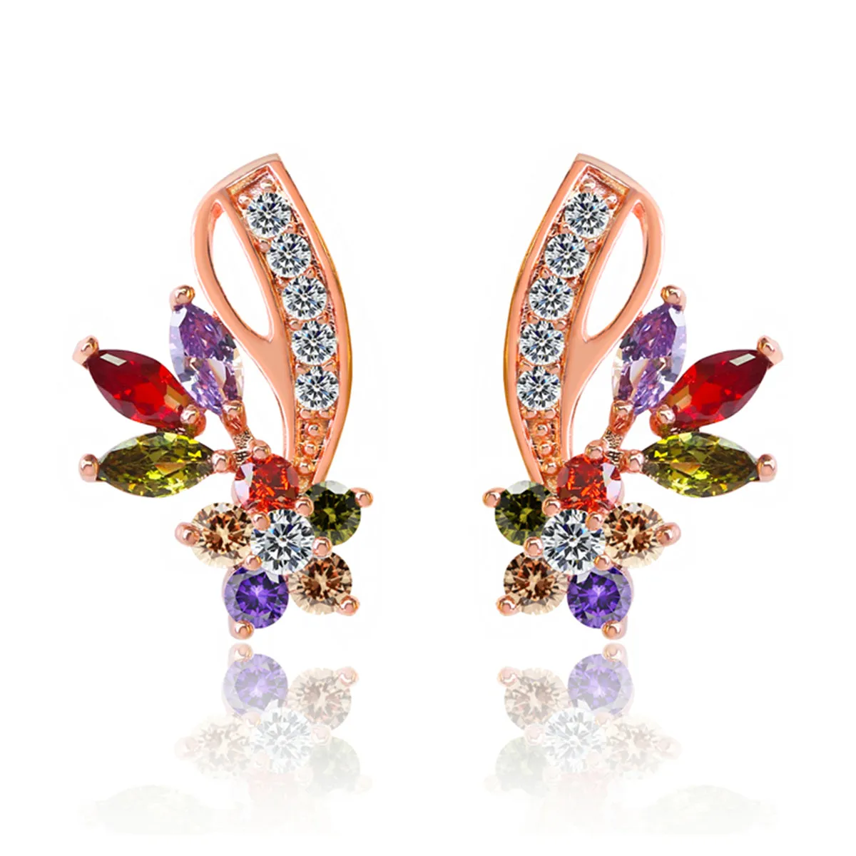 Multicolor Crystal & Cubic Zirconia Clustered Flower Stud Earrings